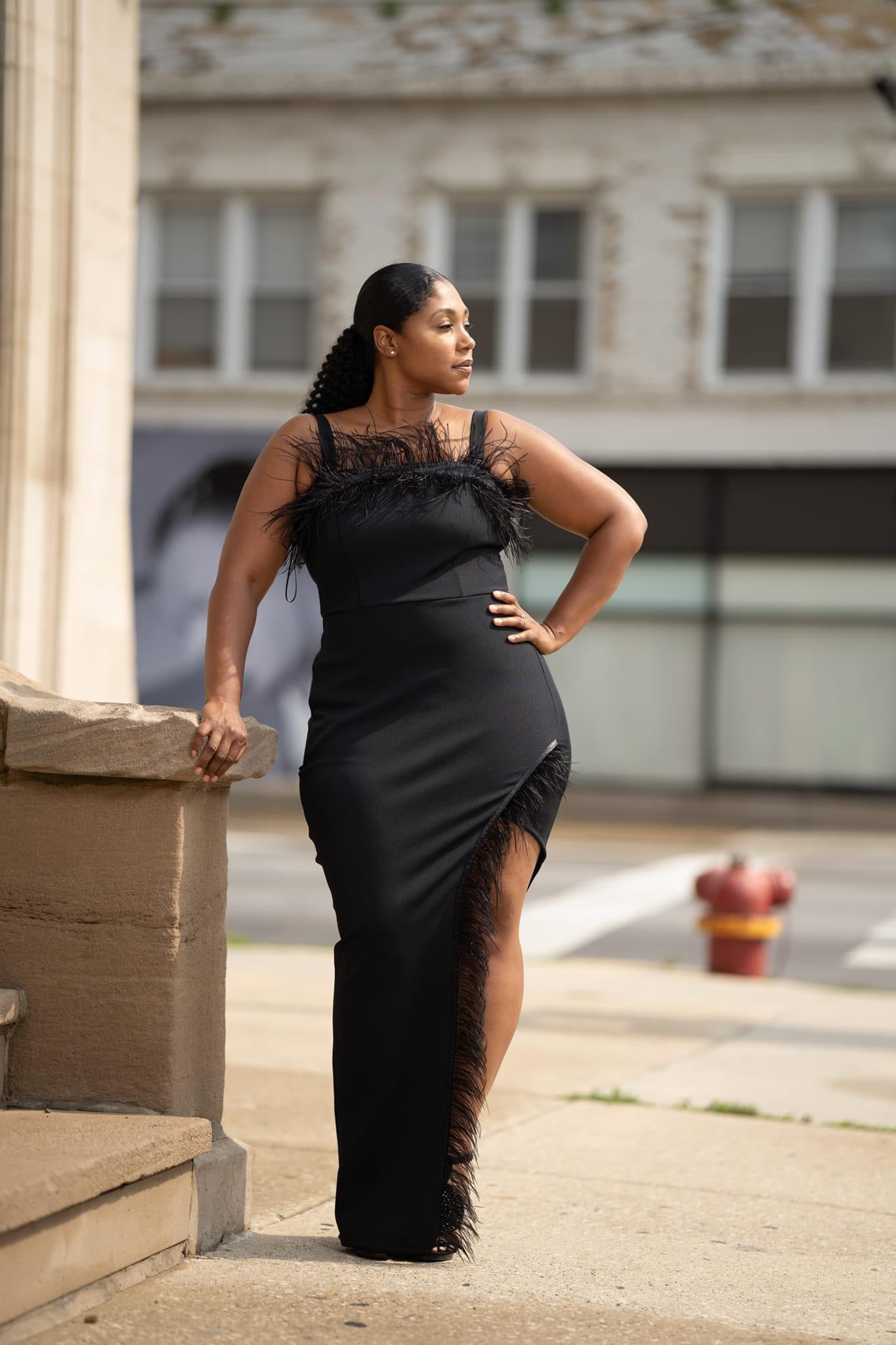 Feather Unbalanced Bandage Dress