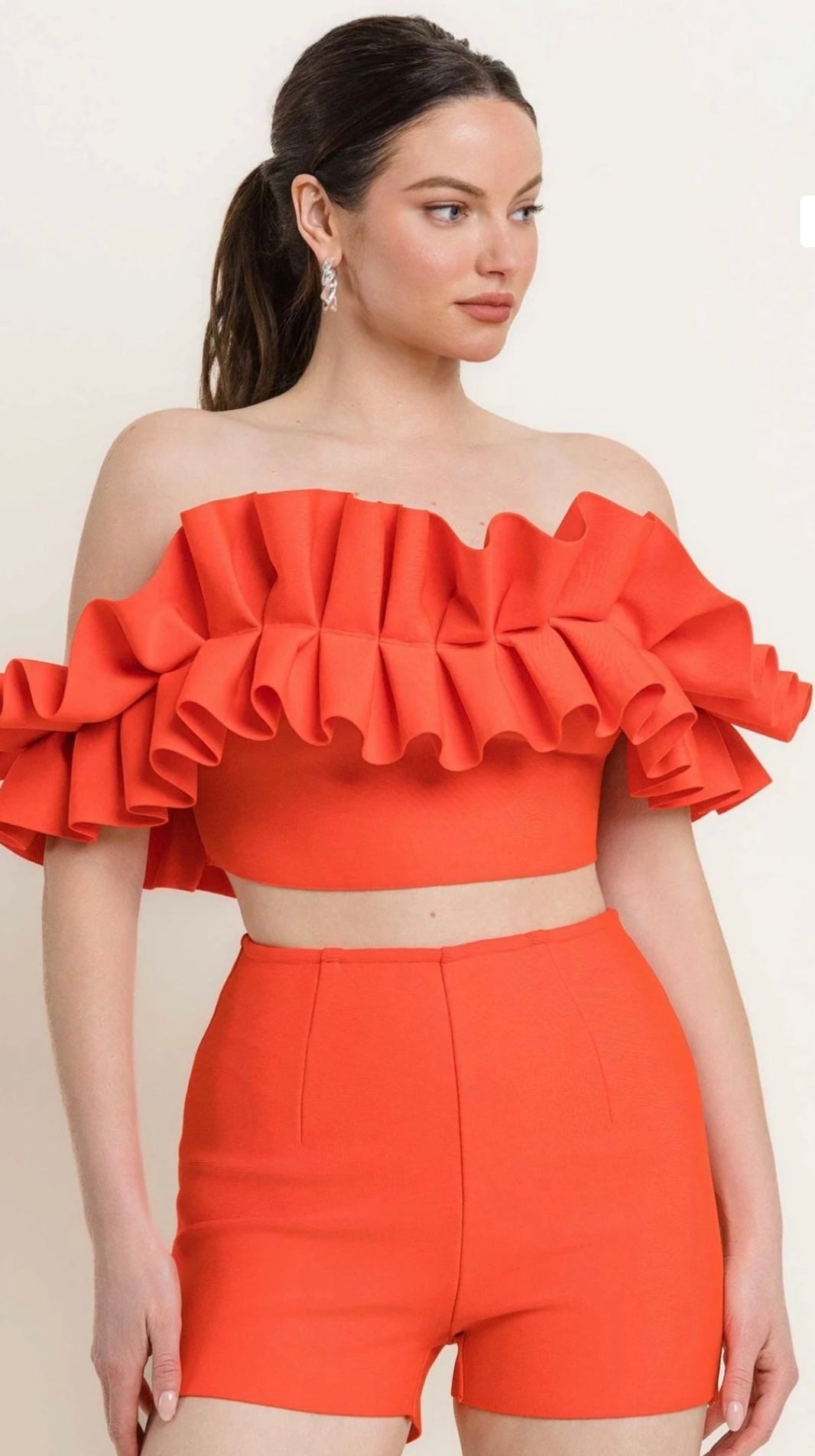 Ruffle Off The Shoulder Bandage Set