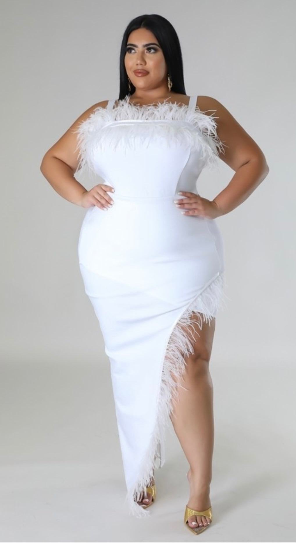 Feather Unbalanced Bandage Dress