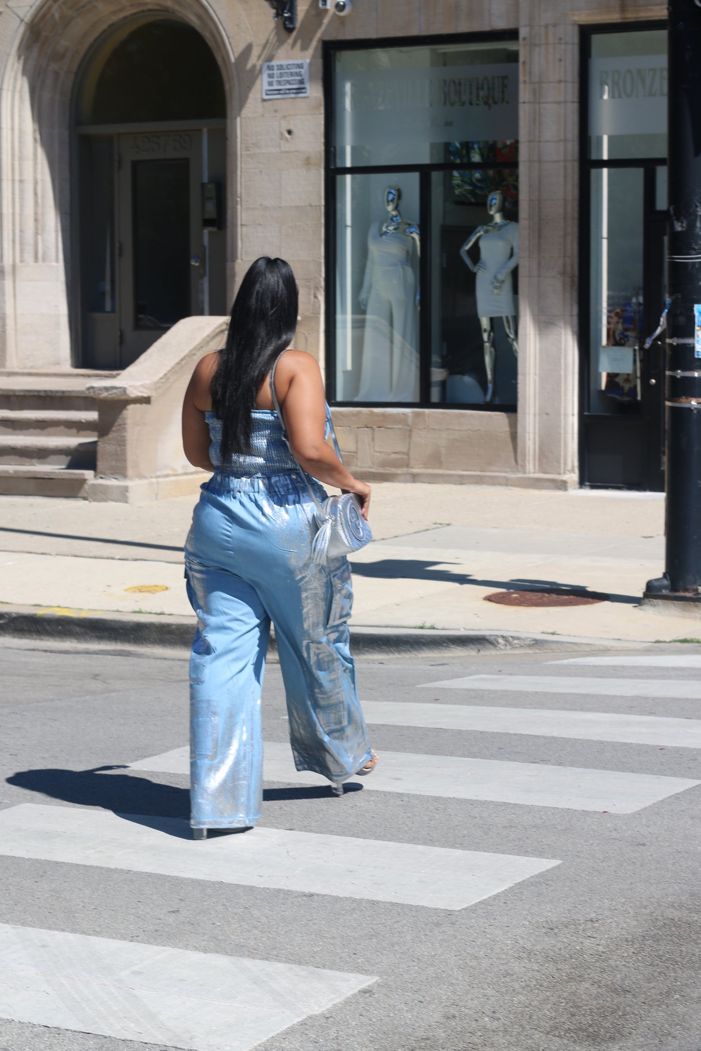 Metallic Cargo Jumpsuit