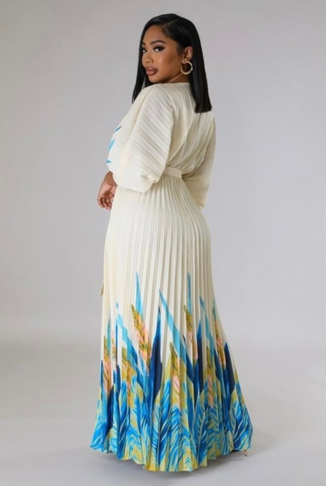 Deep V Pleated Dress