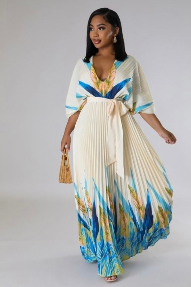 Deep V Pleated Dress