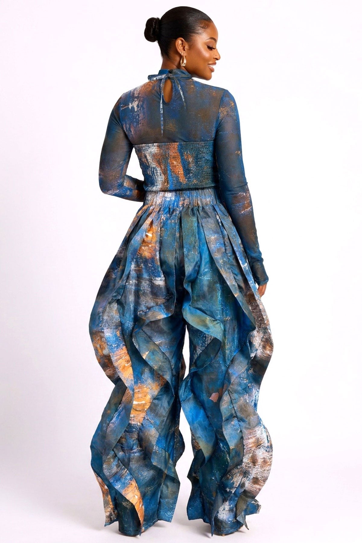 Jungle Print Two Piece Set in Blue, back view