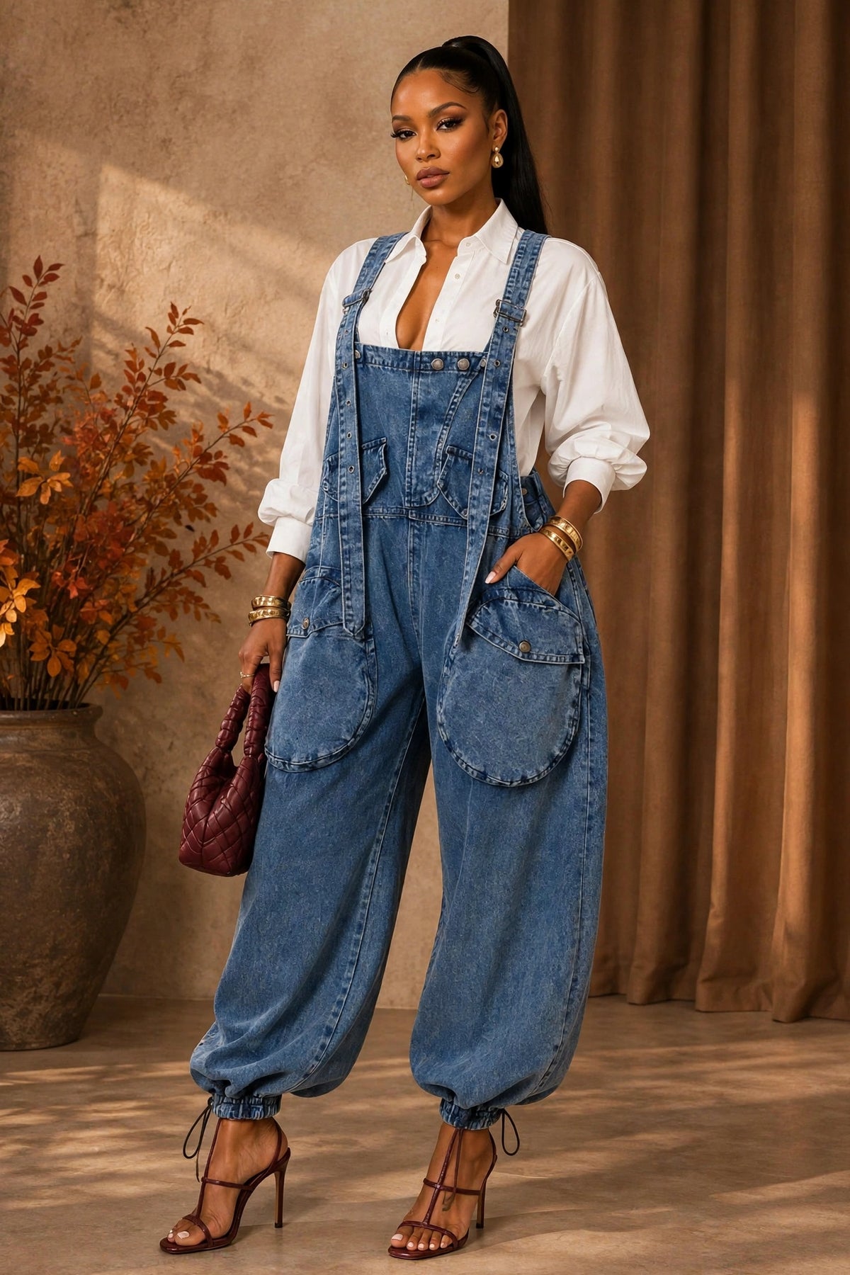 Denim Balloon Overalls