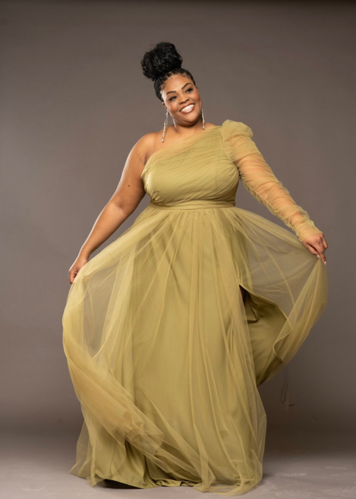 One Shoulder Tulle Plus