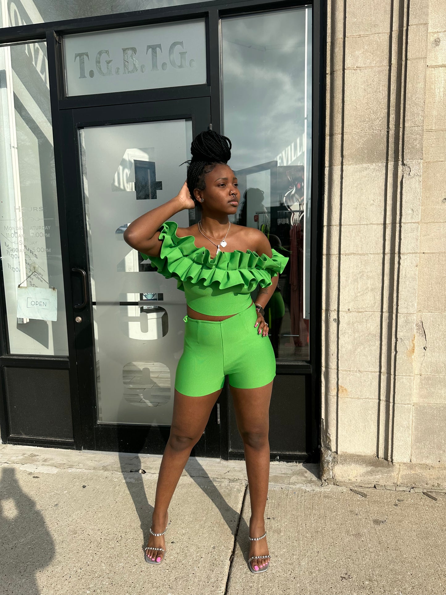 Ruffle Off The Shoulder Bandage Set