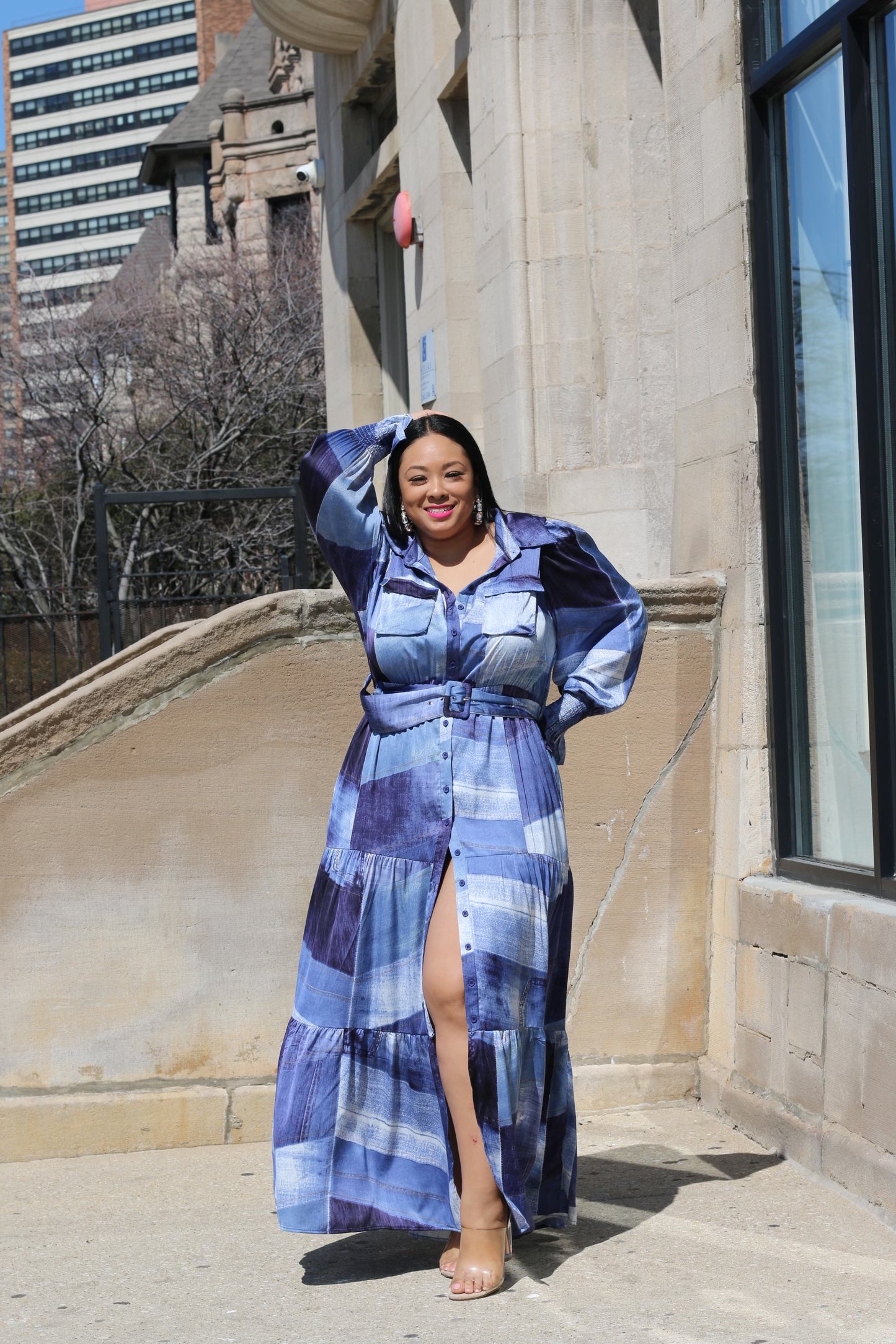 Denim Patch Print Maxi