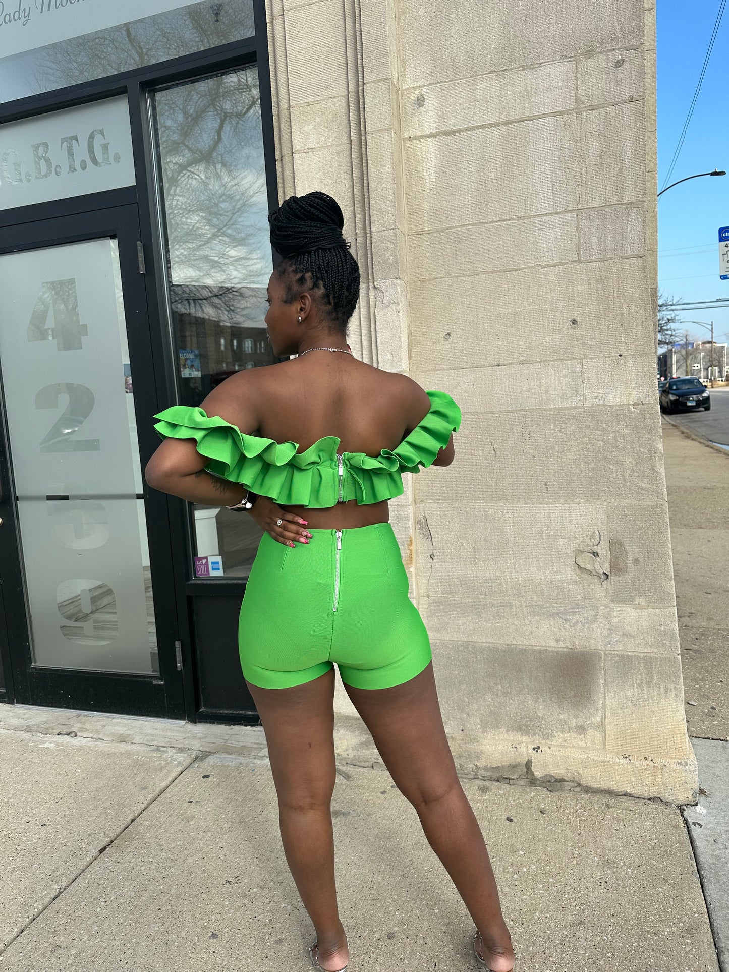 Ruffle Off The Shoulder Bandage Set