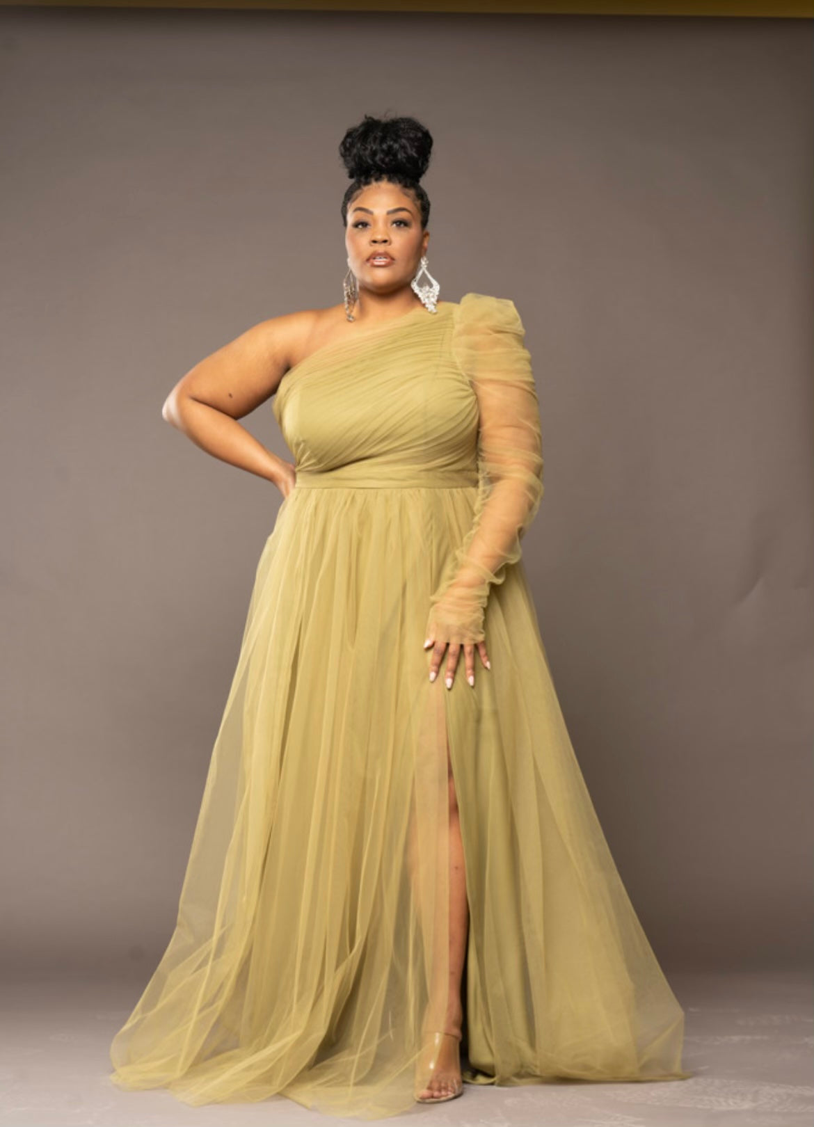 One Shoulder Tulle Plus