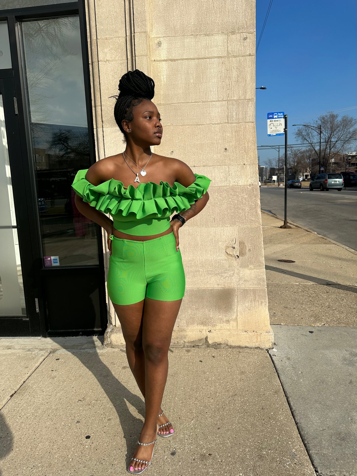Ruffle Off The Shoulder Bandage Set