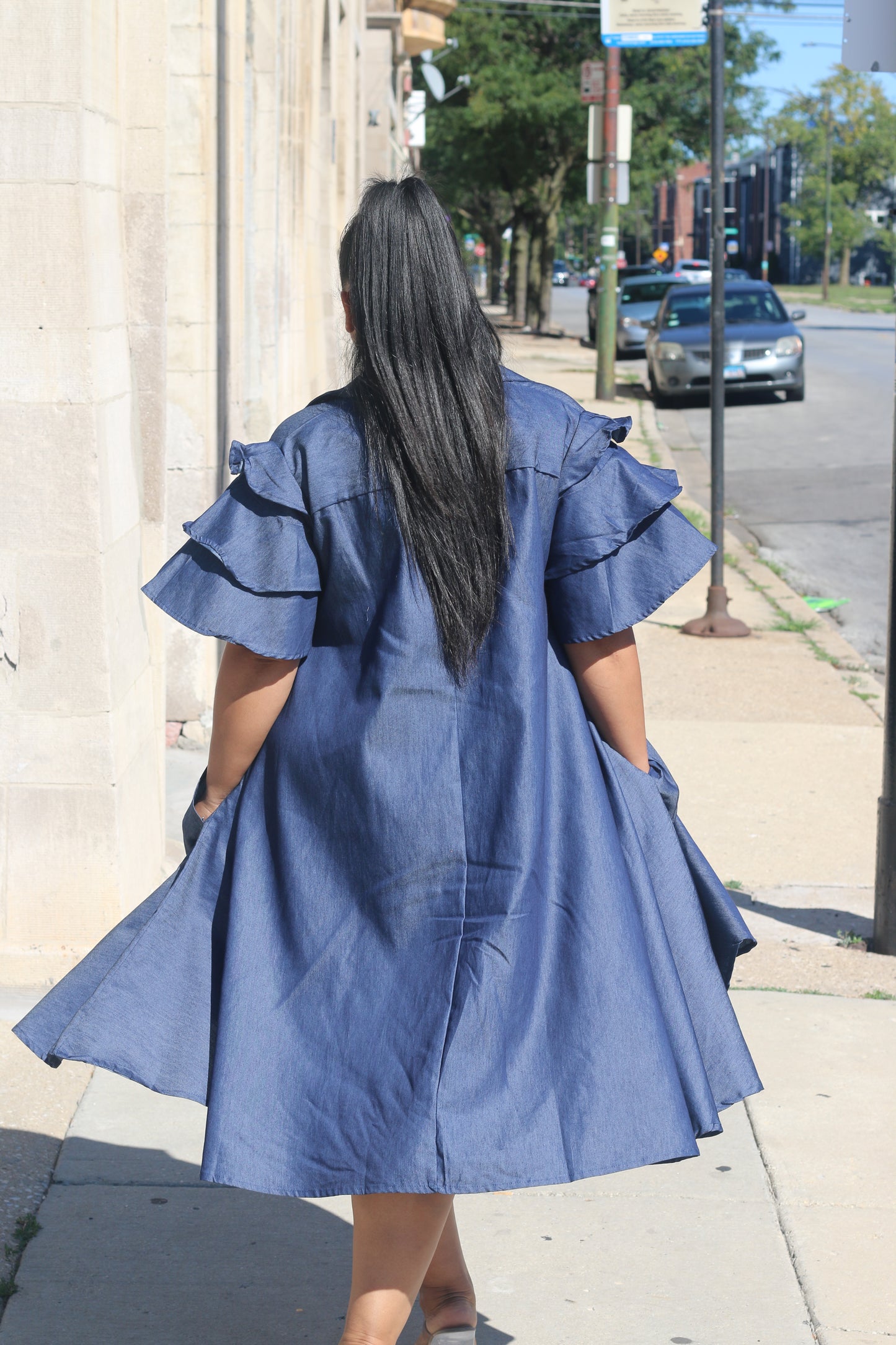 Silk Denim Shirt Dress