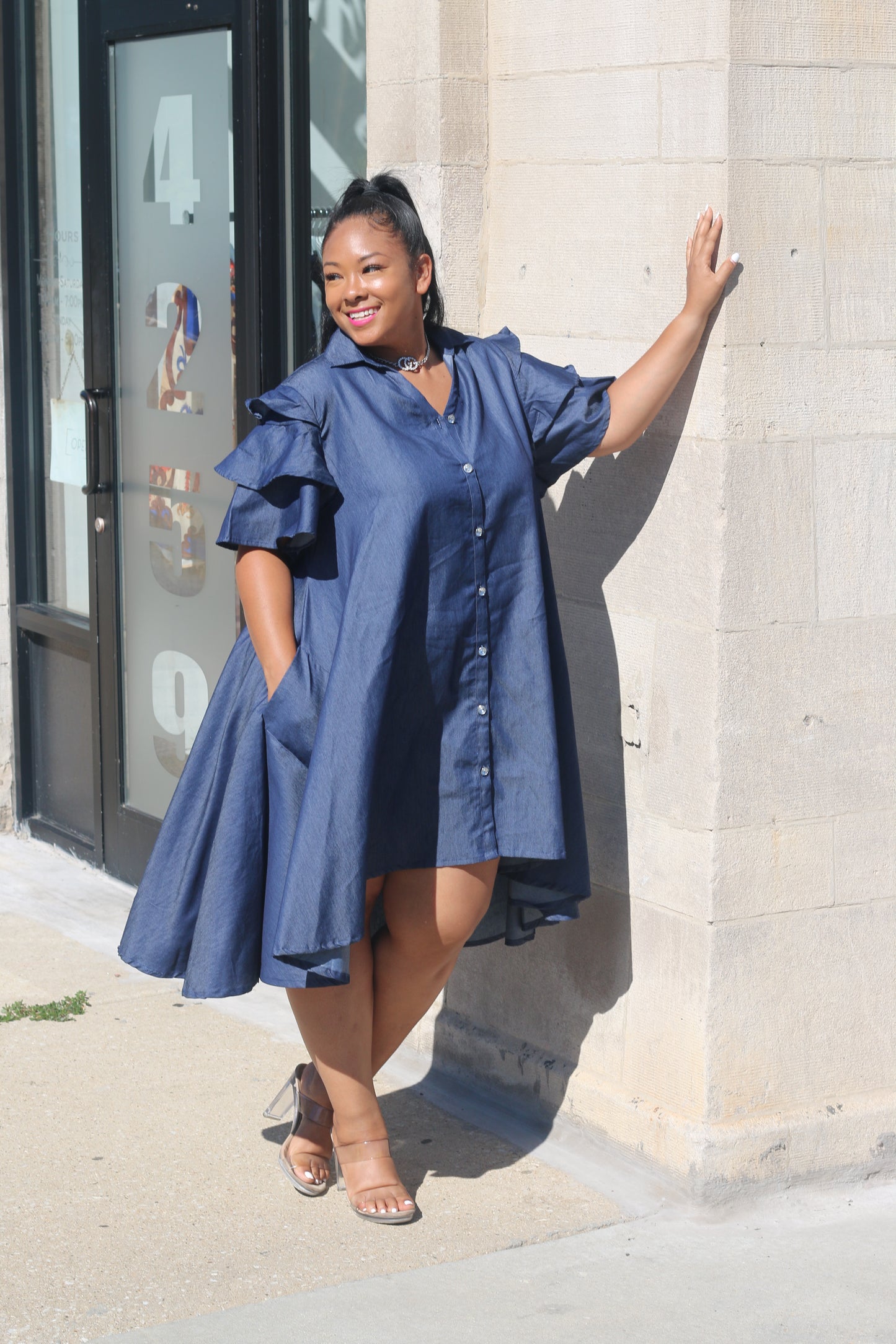 Silk Denim Shirt Dress