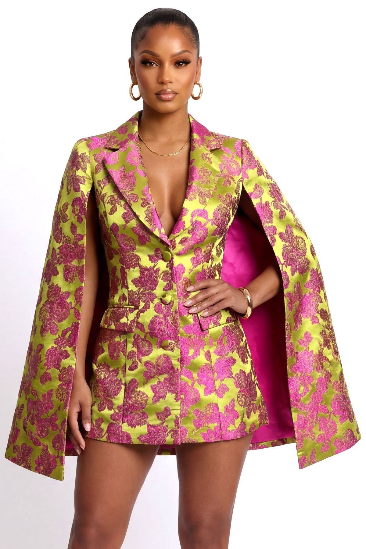 Floral Cape Blazer Mini Dress, front view