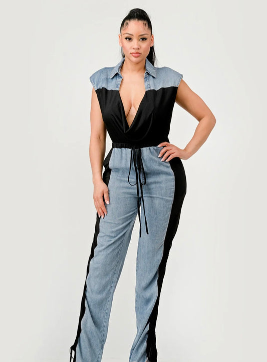 Denim With Black Jumpsuit