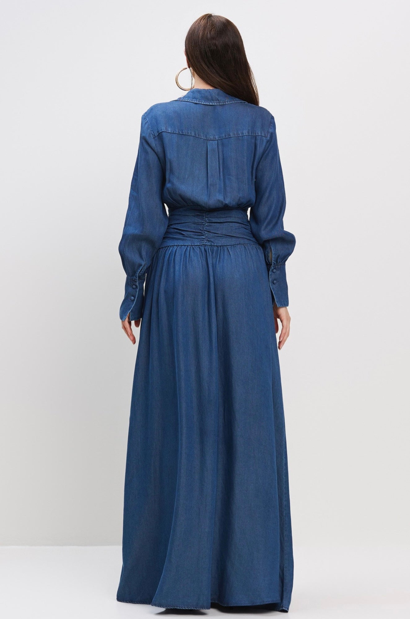 Shirred Waist Denim Maxi