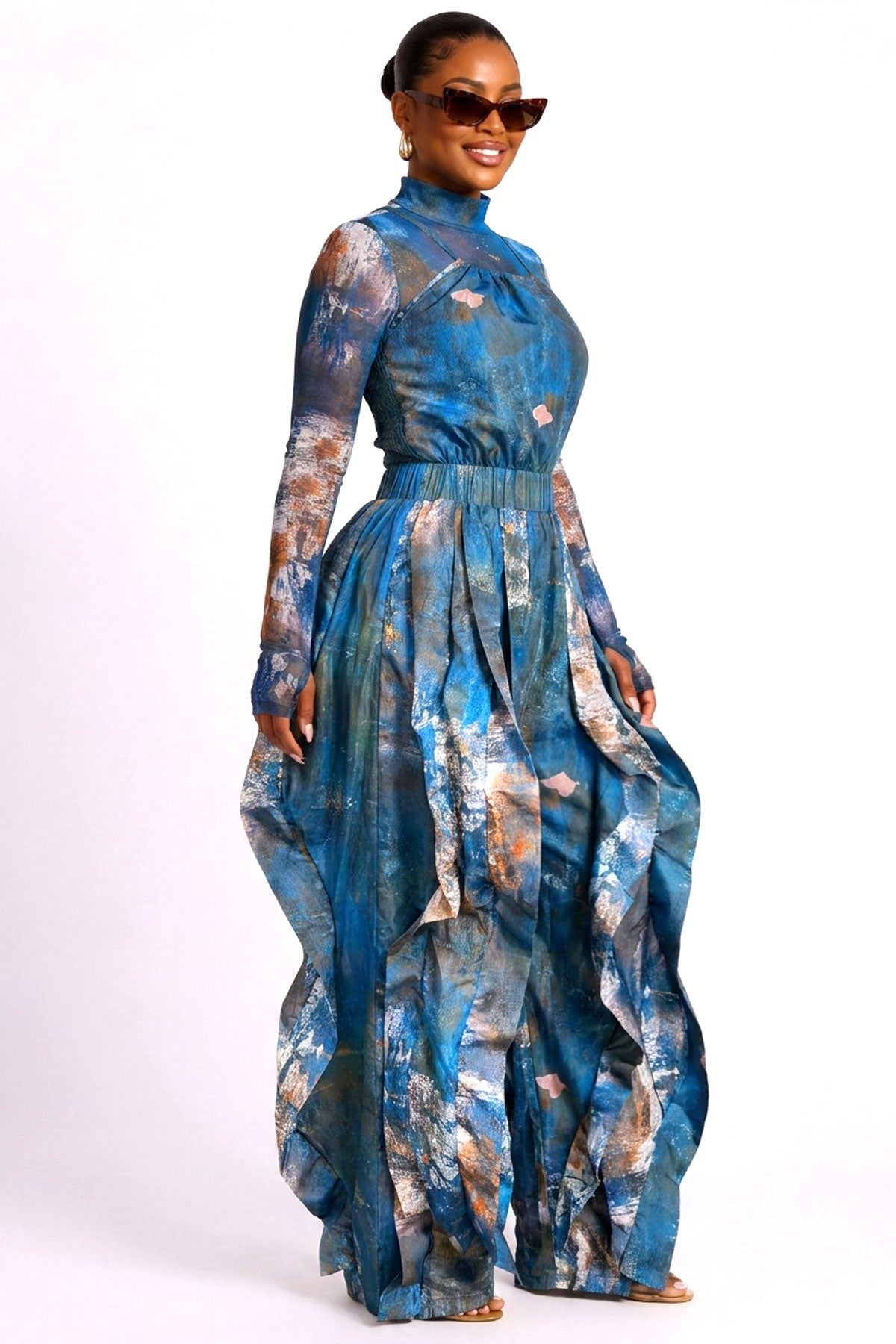Jungle Print Two Piece Set in Blue, side view
