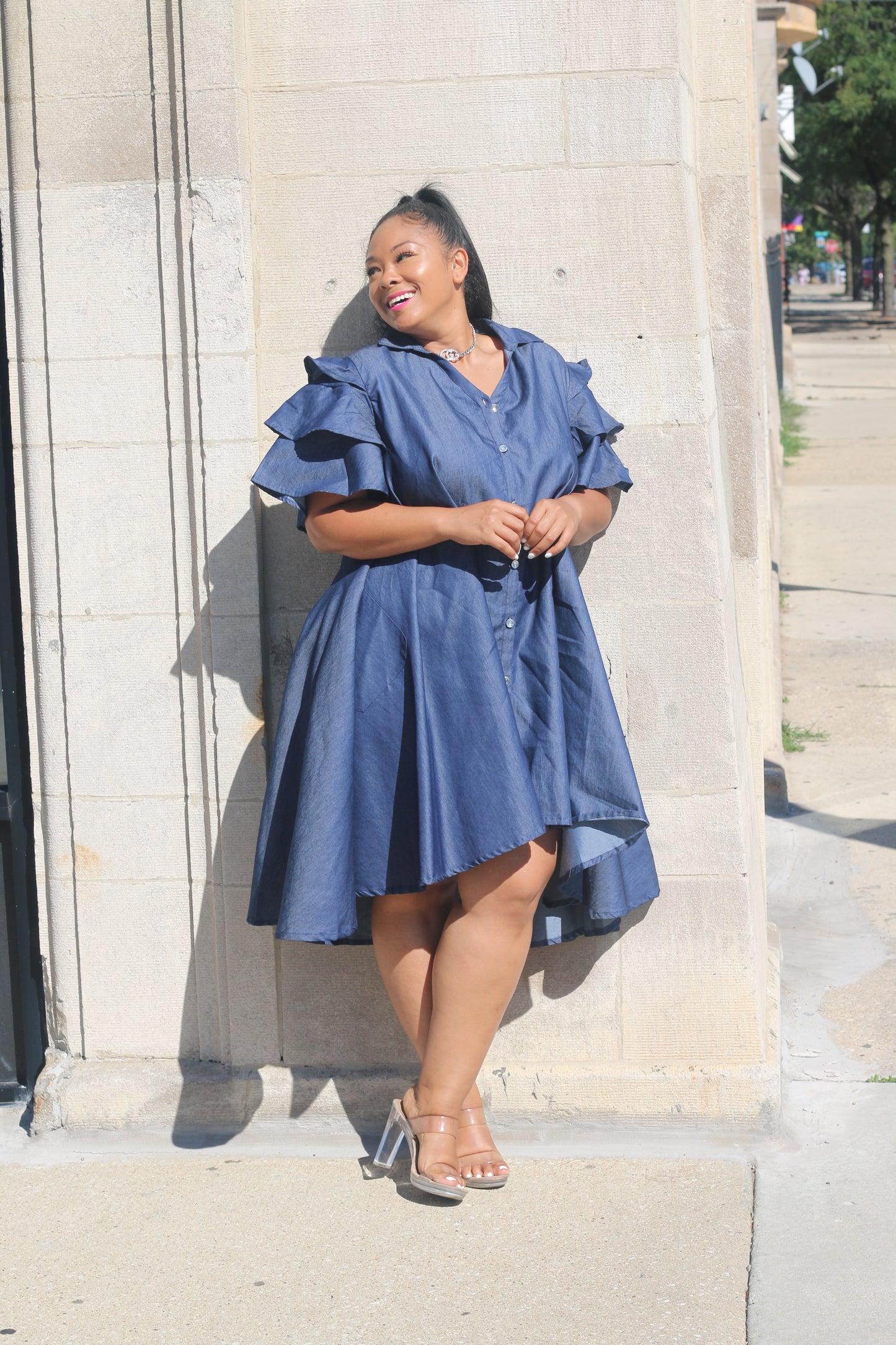 Silk Denim Shirt Dress