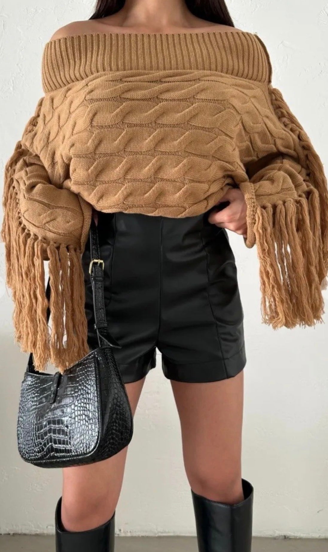 Shingled Off Shoulder Sweater