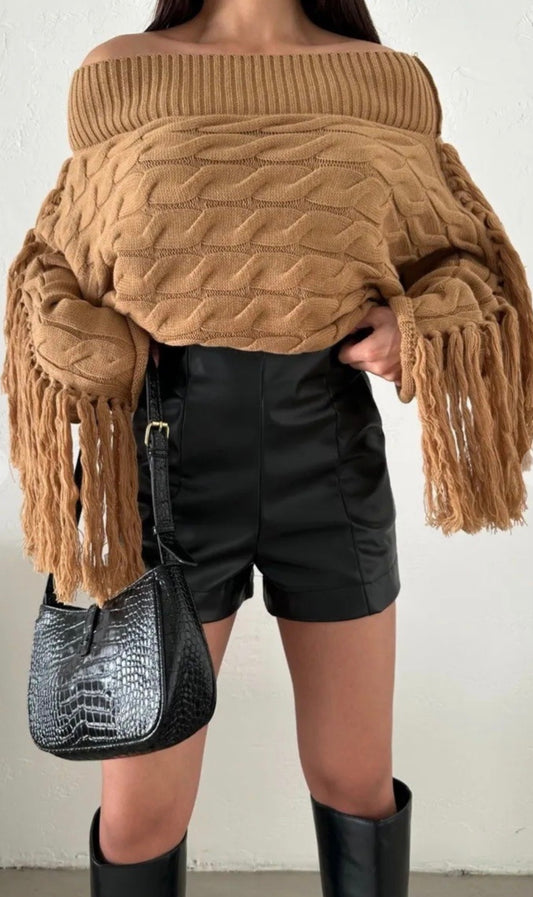 Shingled Off Shoulder Sweater