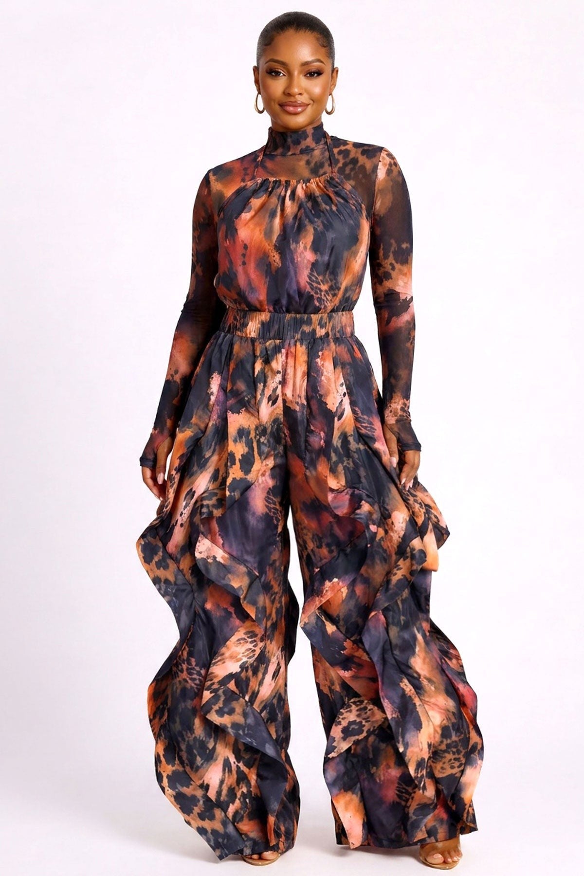 Jungle Print Two Piece Set in Rust, front view