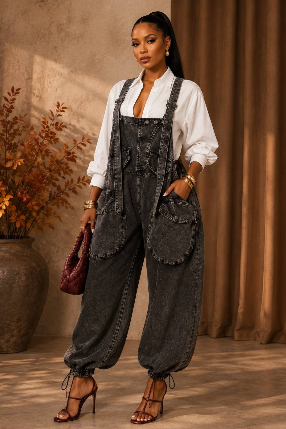 Denim Balloon Overalls