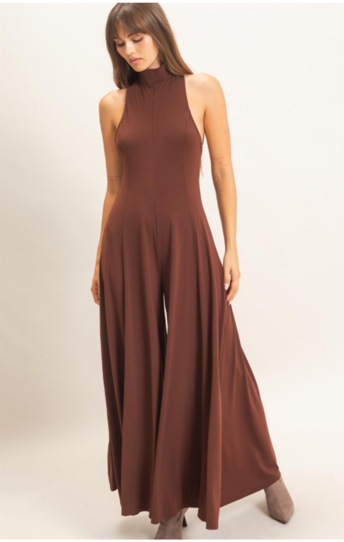 Halter Palazzo Jumpsuit in Brown