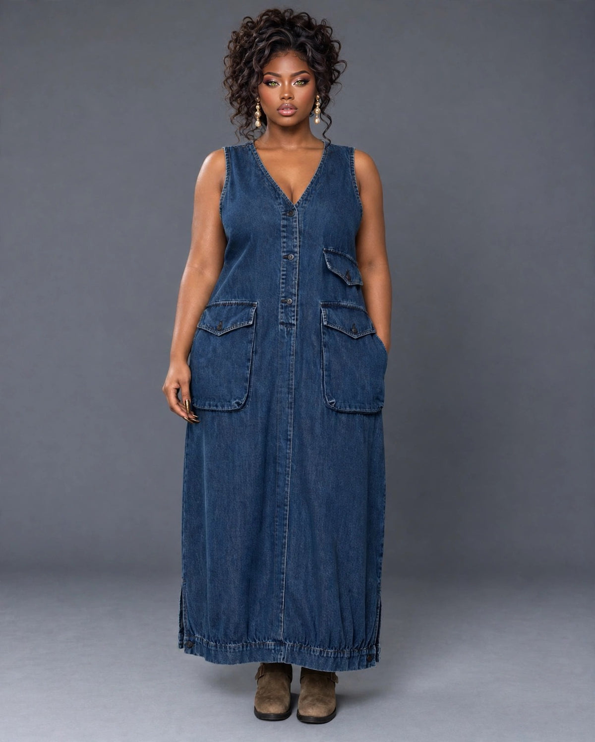 Sleeveless Oversized Maxi in Dark Wash