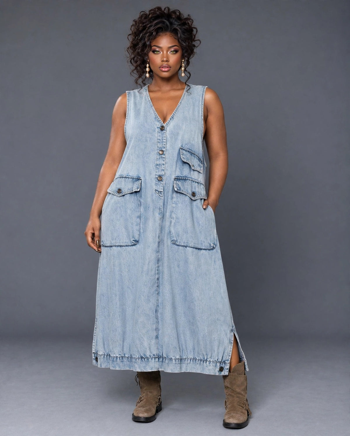 Sleeveless Oversized Maxi in Light Wash