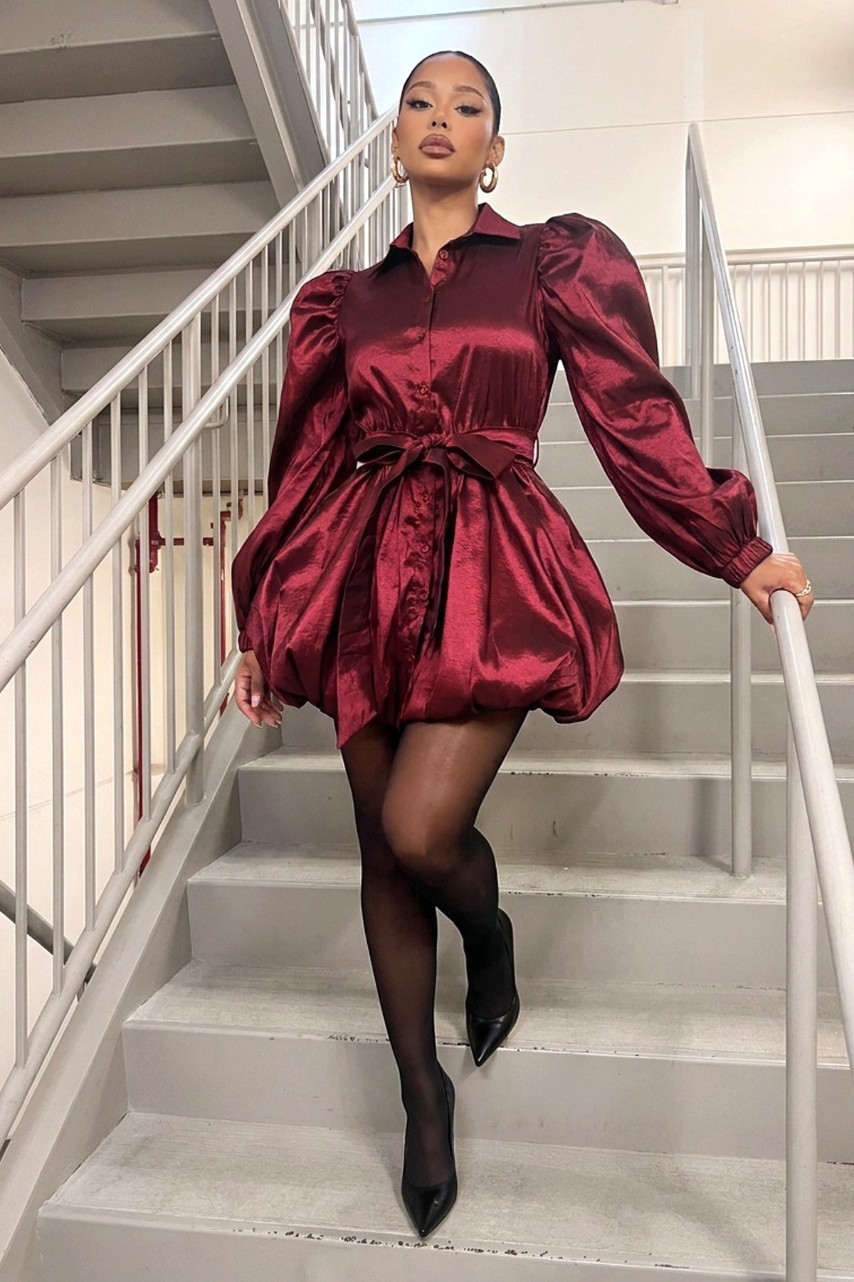 Taffeta Bubble Mini in Cranberry, front